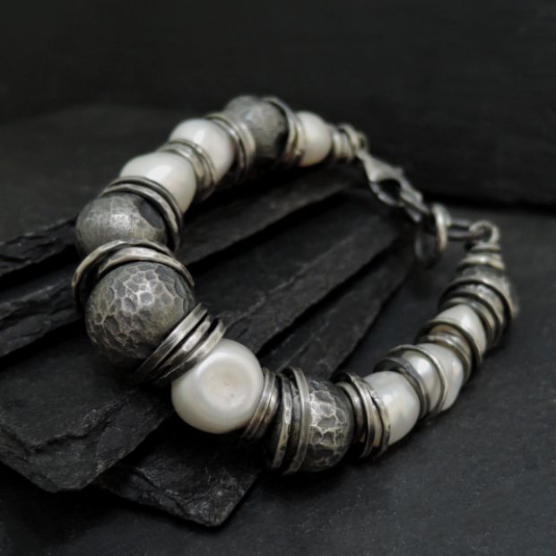 bransoleta srebrna z perłami